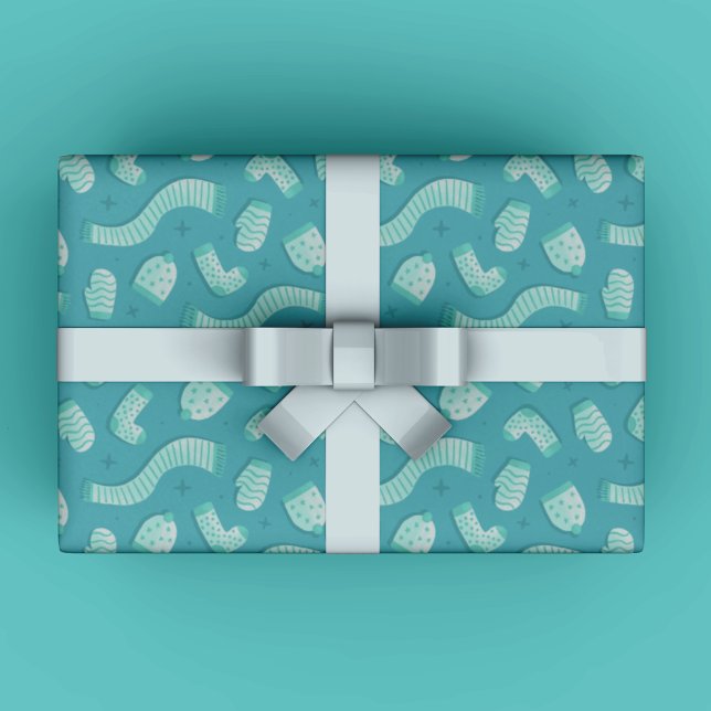 Papel De Regalo Navidades del patrón de vacaciones azules festivas (Modern Winter Gift Wrapping Paper for Christmas in blue and teal colors.)