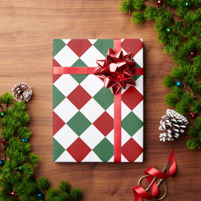 Papel De Regalo Navidades del patrón de verificación verde rojo fe (Regalo de vacaciones)
