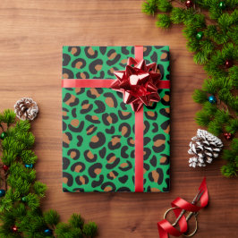 Papel De Regalo Navidades del patrón del leopardo salvaje dan verd