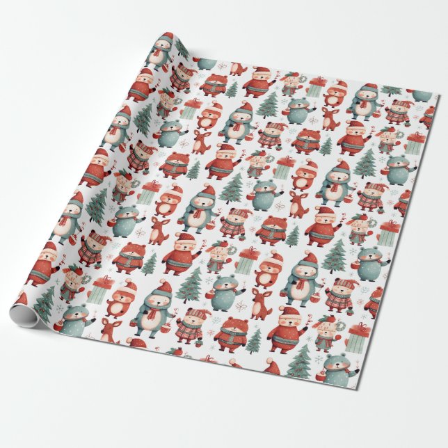 Papel De Regalo Navidades del Patrón Santa del oso de reno de la C (Desenrollado)