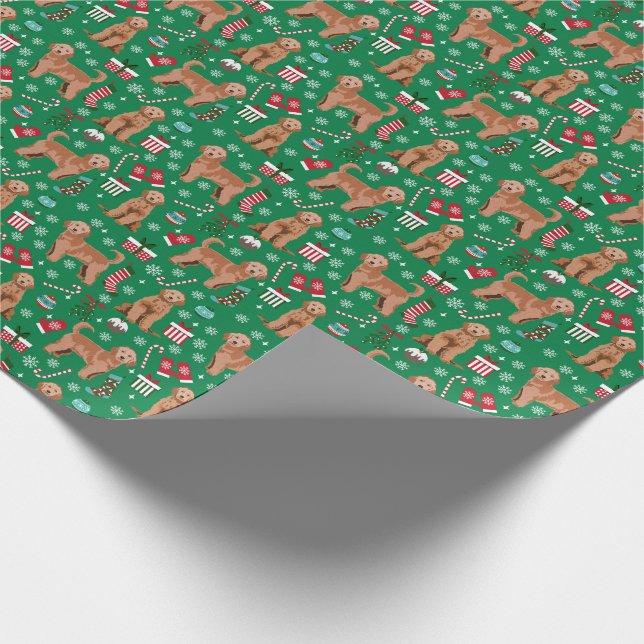 Papel De Regalo navidades del perro Apricot Golden Doodle (Esquina)