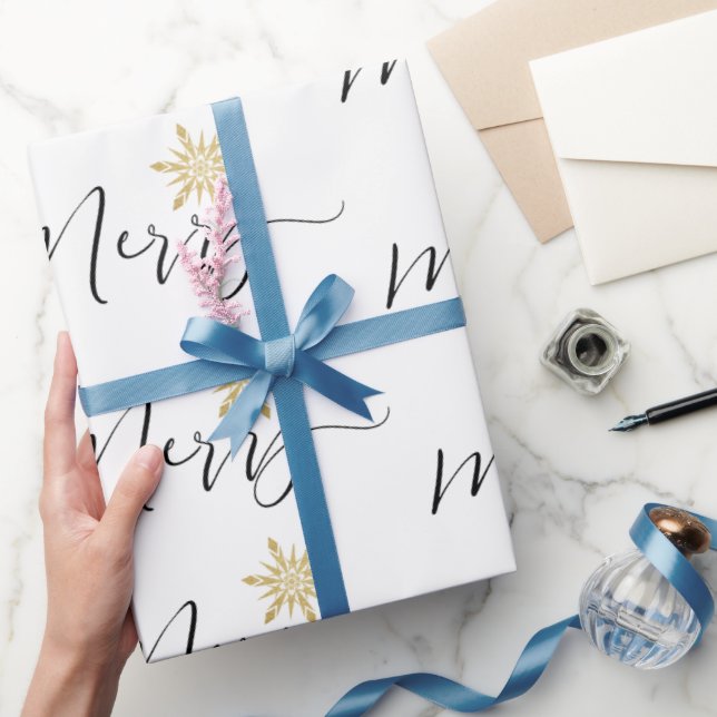 Papel De Regalo Navidades del Purpurina de oro caligráfico Snowfla (Regalar)