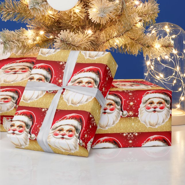 Papel De Regalo Navidades del Purpurina de Oro Rojo Retro Santa Cl (Vacaciones)