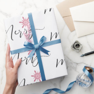 Papel De Regalo Navidades del Purpurina rosado caligráfico Snowfl