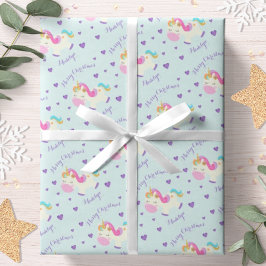 Papel De Regalo Navidades del Purpurina unicornio Rainbow Aqua