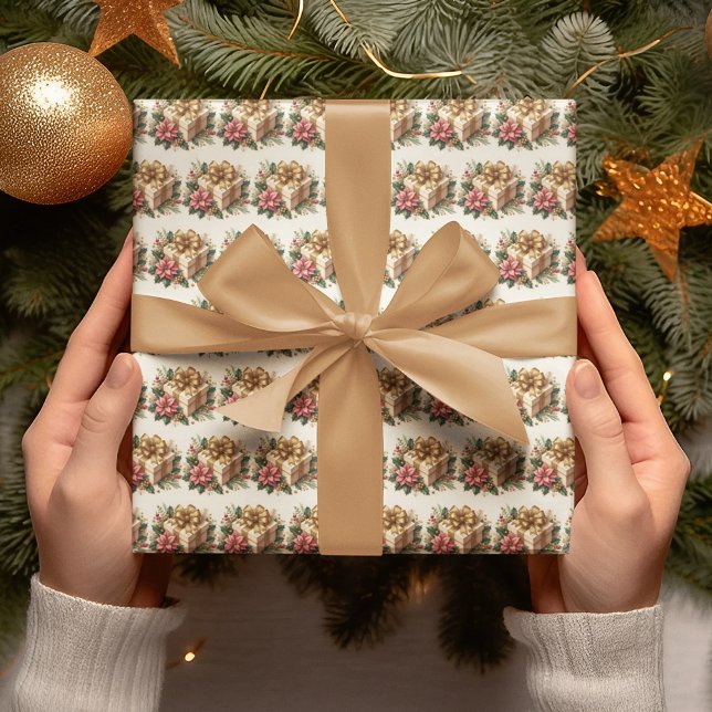 Papel De Regalo Navidades del Red Poinsettia Coquette Gold Bow (Subido por el creador)