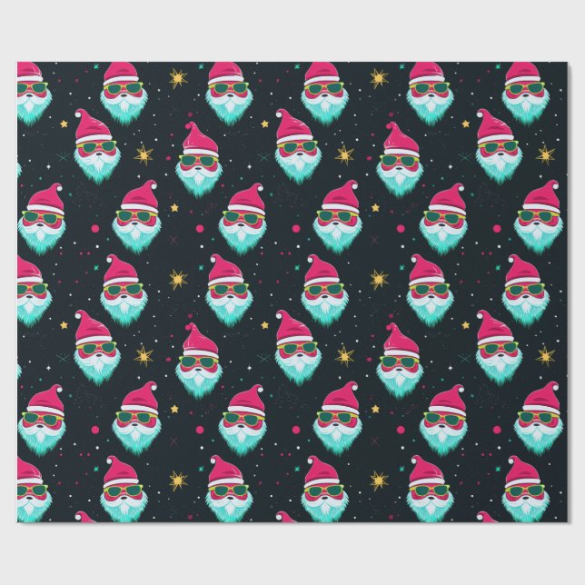 Papel De Regalo Navidades del Retro Bright Pink Groovy Santa Claus (Superficie plana)