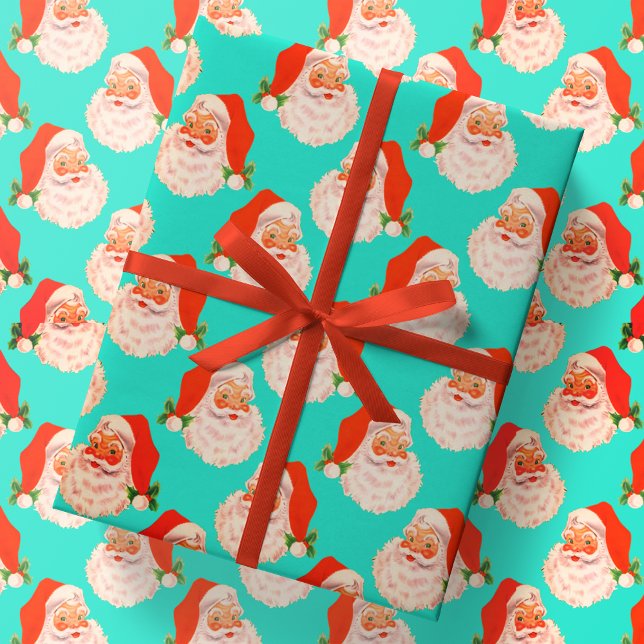 Papel De Regalo Navidades del Retro Santa Claus Aqua envolviendo p (Subido por el creador)