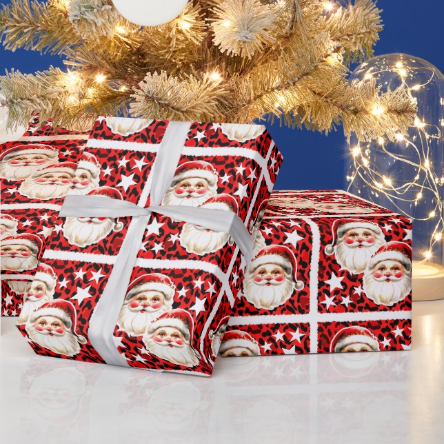 Papel De Regalo Navidades del Retro Santa Claus del Leopardo Rojo (Vacaciones)