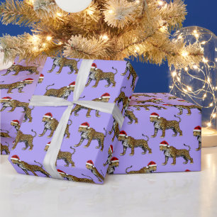 Papel De Regalo Navidades del Safari Animal Leopard Santa Hat