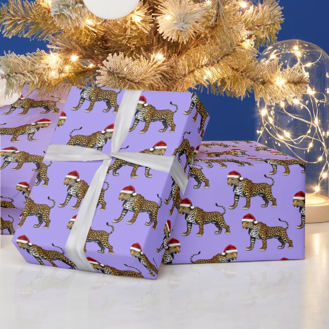 Papel De Regalo Navidades del Safari Animal Leopard Santa Hat (Vacaciones)