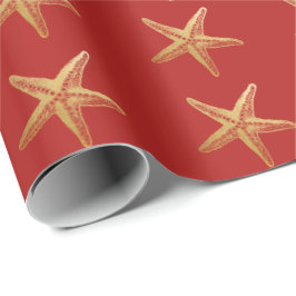 Papel De Regalo Navidades del Starfish Red Gold Beach Holiday