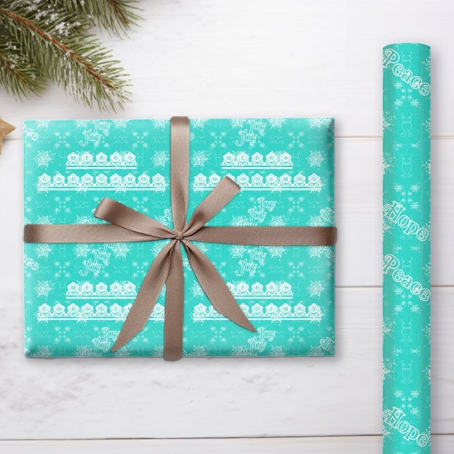 Papel De Regalo Navidades del sudoeste serpentean sobre turquesa (Brighten up your Christmas tree with the cheerful Southwestern Snowflakes on Turquoise Paper!)