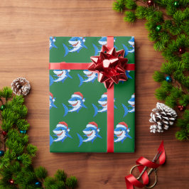 Papel De Regalo Navidades del tiburón Santa Hat Gift Green