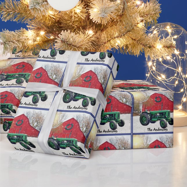 Papel De Regalo Navidades del Tractor Verde Viejo   (Vacaciones)