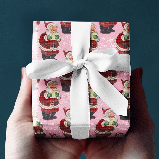 Papel De Regalo Navidades del viejo estilo rosado de Rubor Santa C (Blush Pink Santa Claus Vintage Old Style Christmas Wrapping Paper
)