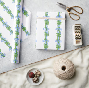 Papel De Regalo Navidades del Watercolor Chinoiserie Blue Bow Garl