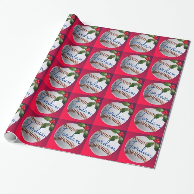 Papel De Regalo Navidades deportivos de béisbol personalizados (Desenrollado)