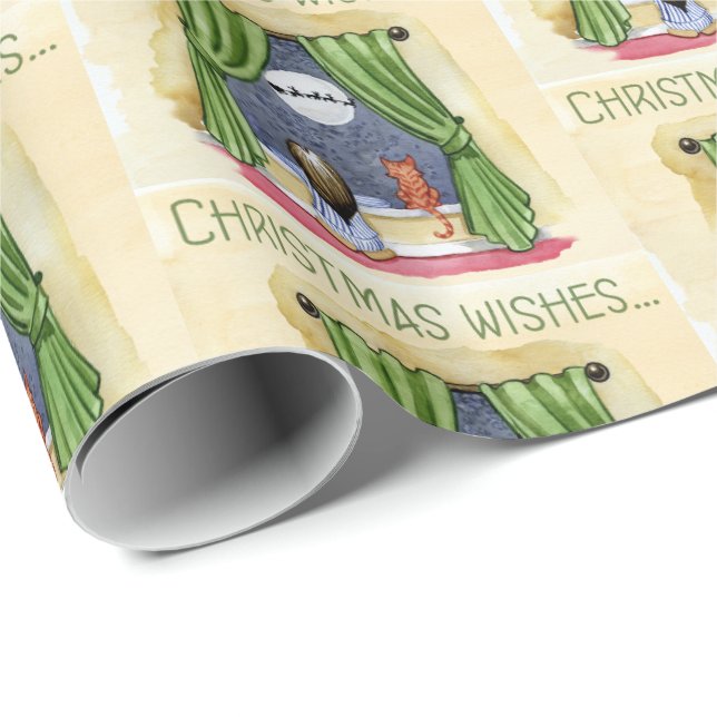 Papel De Regalo Navidades desean navidades infantiles y gatos gato (Esquina del rollo)