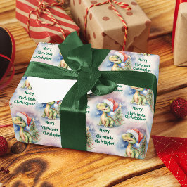 Papel De Regalo Navidades Dinosaur Santa Hat