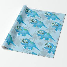 Papel De Regalo Navidades Dinosaurios Copos de Nieve Cute Niños Az