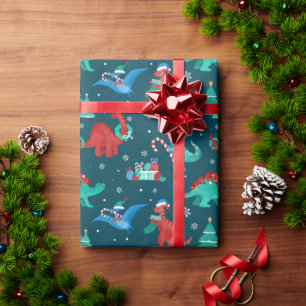 Papel De Regalo Navidades Dinosaurios niños divertidos vacaciones 