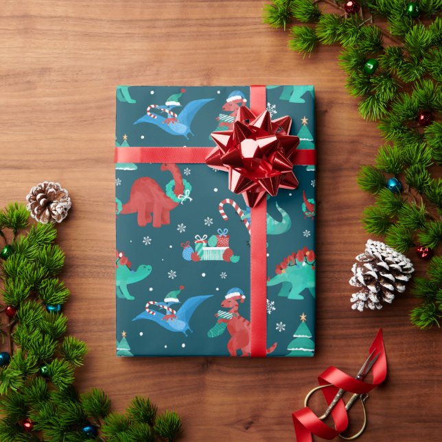Papel De Regalo Navidades Dinosaurios niños divertidos vacaciones  (Regalo de vacaciones)