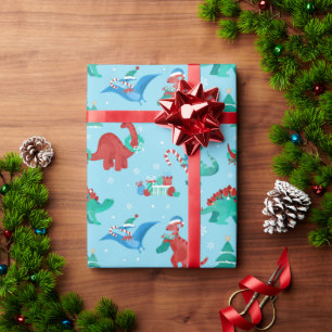 Papel De Regalo Navidades Dinosaurios niños divertidos vacaciones 