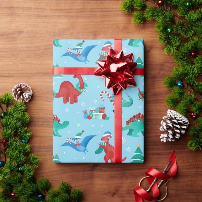 Papel De Regalo Navidades Dinosaurios niños divertidos vacaciones  (Regalo de vacaciones)