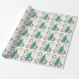 Papel De Regalo Navidades disfrutan los pingüinos y el árbol de va