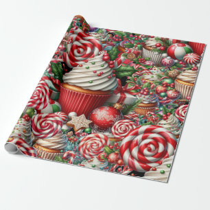 Papel De Regalo Navidades divertidos Cupcakes Red Stripe Canes