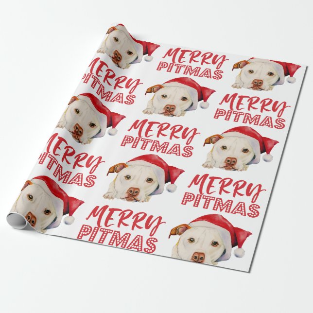 Papel De Regalo Navidades divertidos de Pitbull en Santa Dog Merry (Desenrollado)