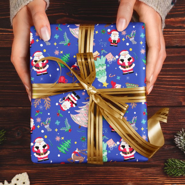 Papel De Regalo Navidades divertidos Ditzy Santa Blue Background (Subido por el creador)