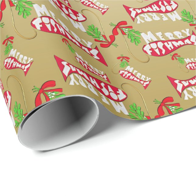 Papel De Regalo ♫ Navidades divertidos que pescan oro en los pesca (Esquina del rollo)