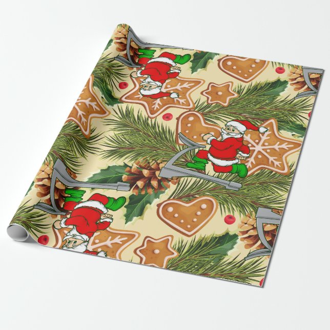 Papel De Regalo navidades divertidos treadmill santa cookies (Desenrollado)