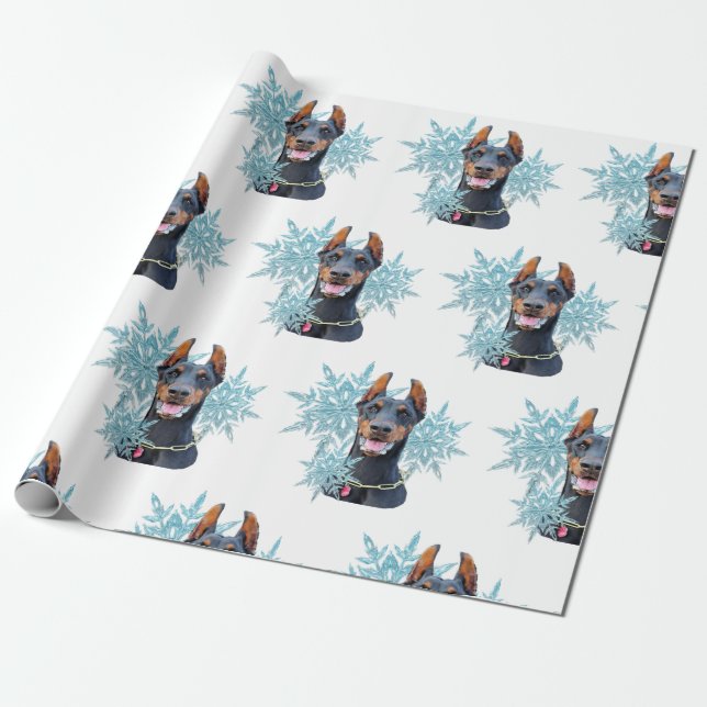 Papel De Regalo Navidades Doberman Pincher Snowflakes (Desenrollado)