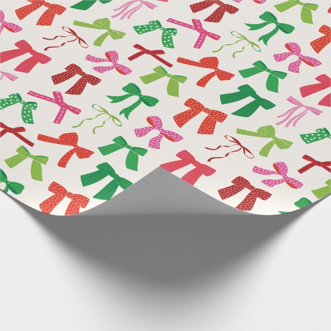 Papel De Regalo Navidades doblan rosado verde rojo sobre crema (Esquina)