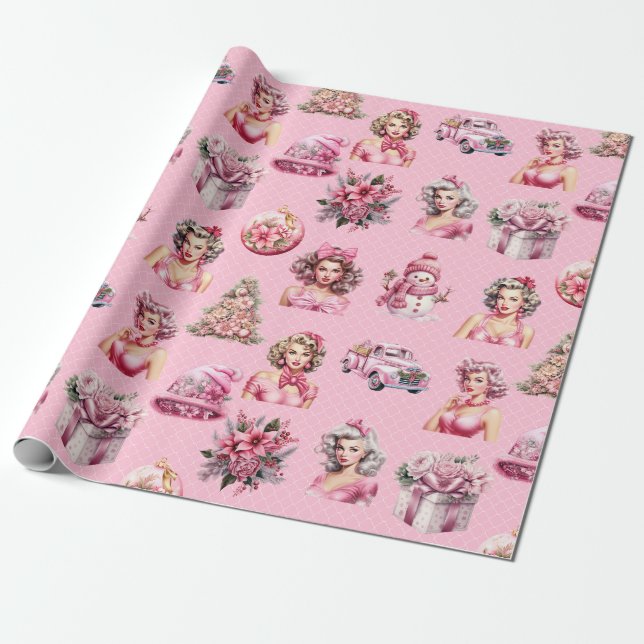 Papel De Regalo Navidades Doll Pin Up Rosa, Diseño de Camión de Ár (Desenrollado)