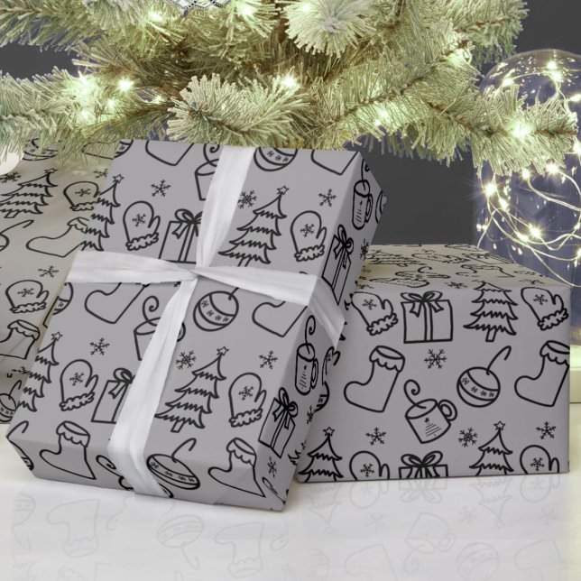 Papel De Regalo Navidades Doodle Pattern Gris and Black Gift (Subido por el creador)