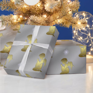 Papel De Regalo Navidades Dorados Se Angelan Sobre La Plata