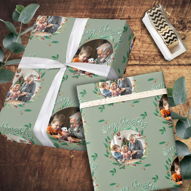 Papel De Regalo Navidades Dos Patrones De Wreath Verde De Fotos (Subido por el creador)