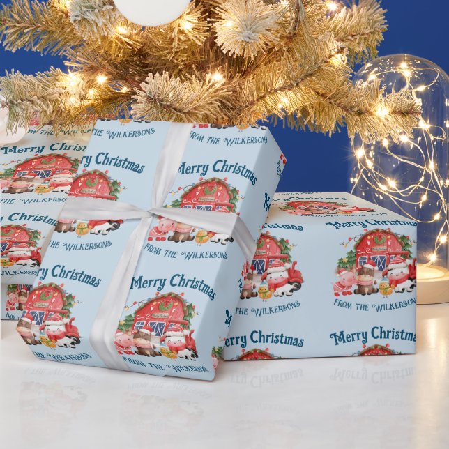 Papel De Regalo Navidades educados cultivan animales en azul claro (Vacaciones)