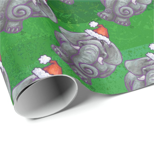 Papel De Regalo Navidades Elefantes En Verde (Esquina del rollo)