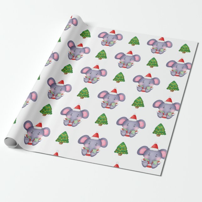 Papel De Regalo Navidades elefantes y árboles de Navidad (Desenrollado)