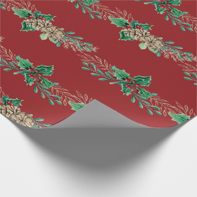 Papel De Regalo Navidades Elegante Garland Holly Berry Pine Foliag (Esquina)