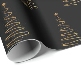Papel De Regalo Navidades elegantes de árbol negro y oro