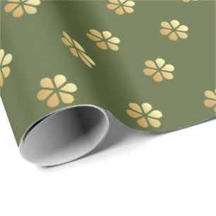 Papel De Regalo Navidades elegantes Nueva margarita verde y dorada
