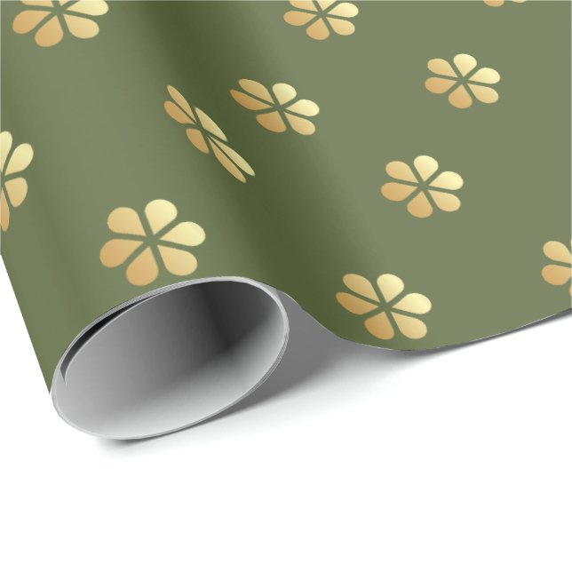 Papel De Regalo Navidades elegantes Nueva margarita verde y dorada (Esquina del rollo)