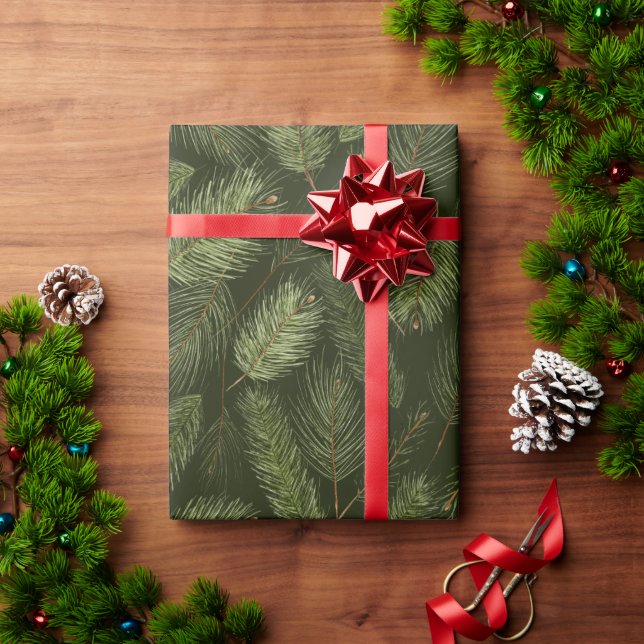 Papel De Regalo Navidades elegantes se ramifican en negro (Regalo de vacaciones)