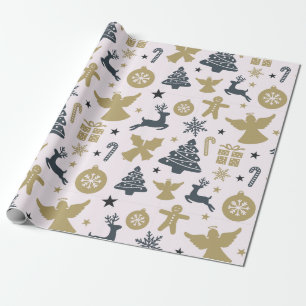 Papel De Regalo Navidades elegantes Silhouette de oro y azul